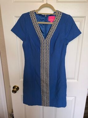Lilly Pulitzer Cobalt Blue Dress with Gold Braid Trim